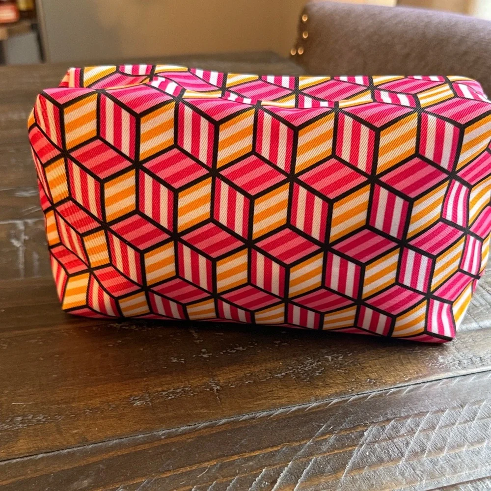 Clinique Cosmetic Bag Womens Small Pink Excellent‎ Vibrant Geometric